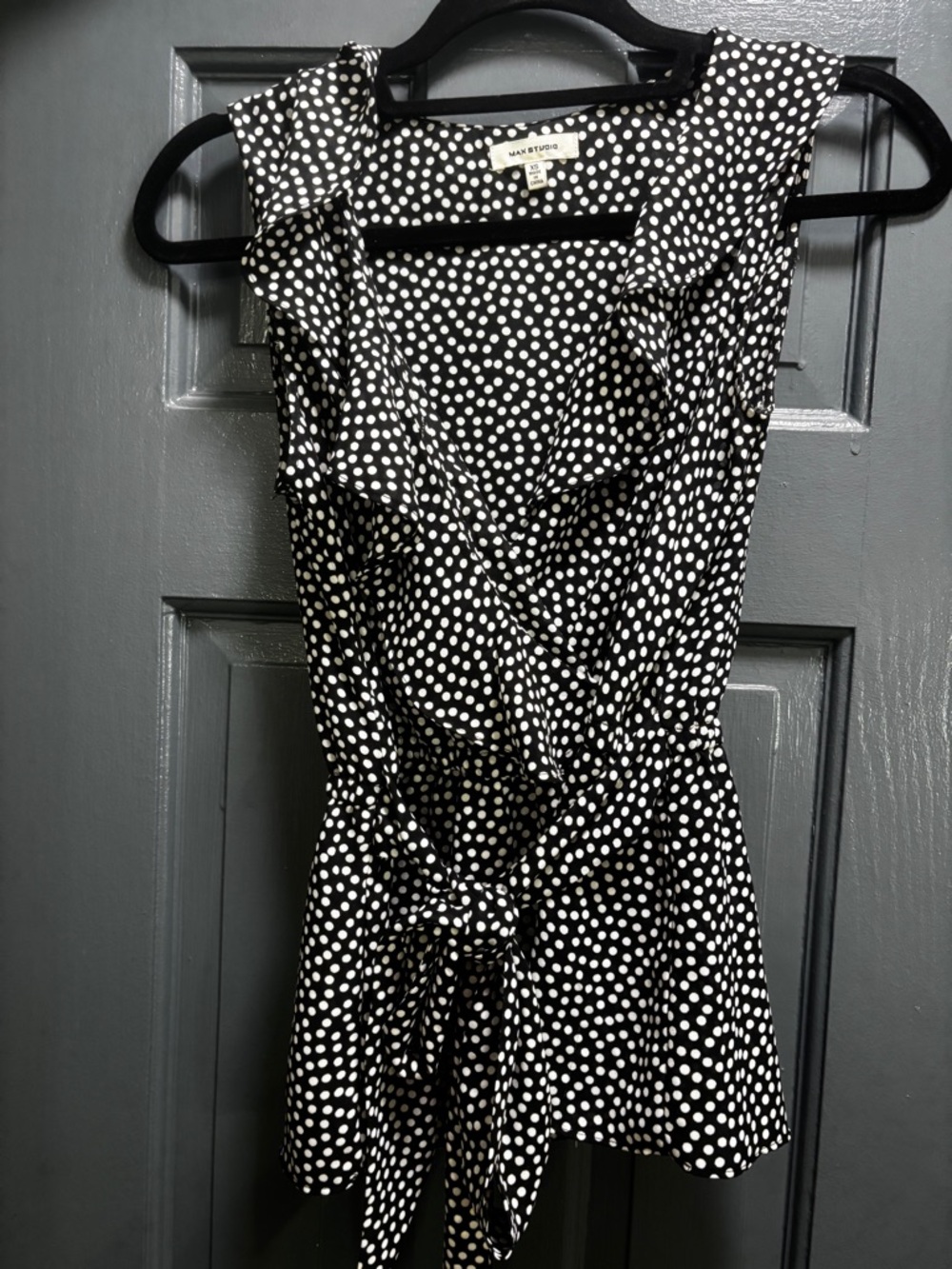 Max Studio Black and White Polka Dot Wrap Mini Dress